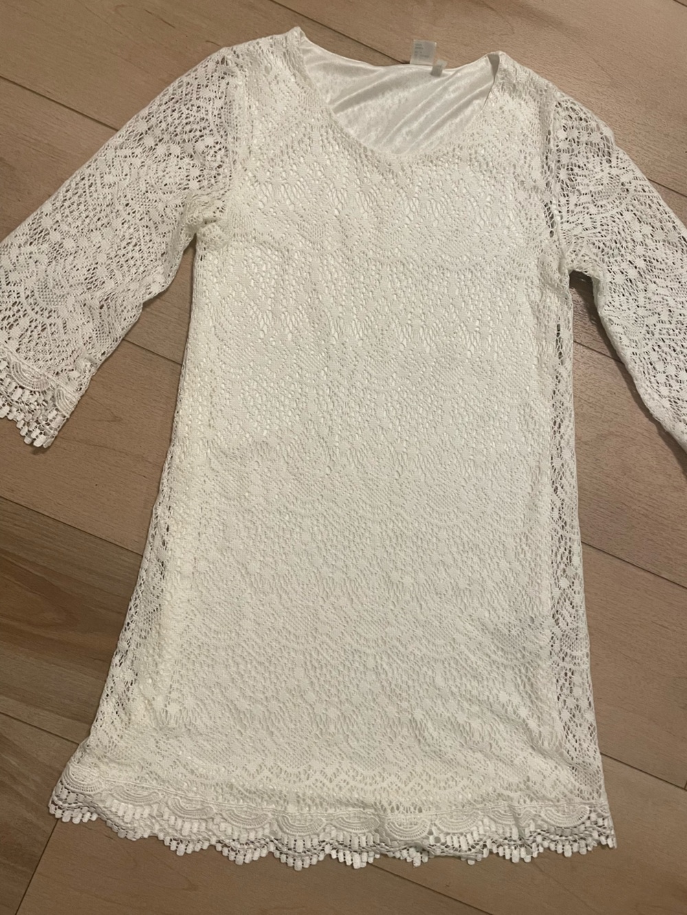 Lace Long-Sleeve Chemise Nightdress in Ivory